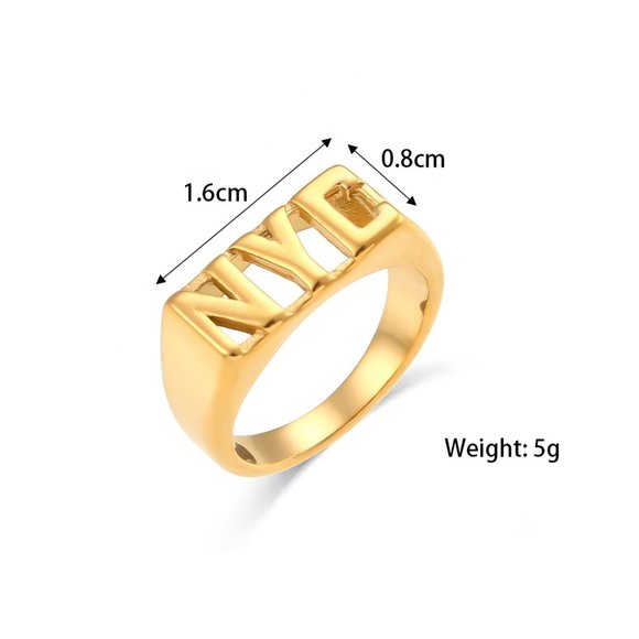 NYC Initial Signet Ring 18K Gold Plated Stainless Steel‎ - Picture 9 of 11